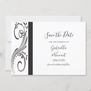 Convite Casamento de Swirls Pretos e Brancos Salvar a Data