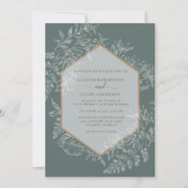 Convite Casamento de Tapeçaria Física Geométrica Verde Sag