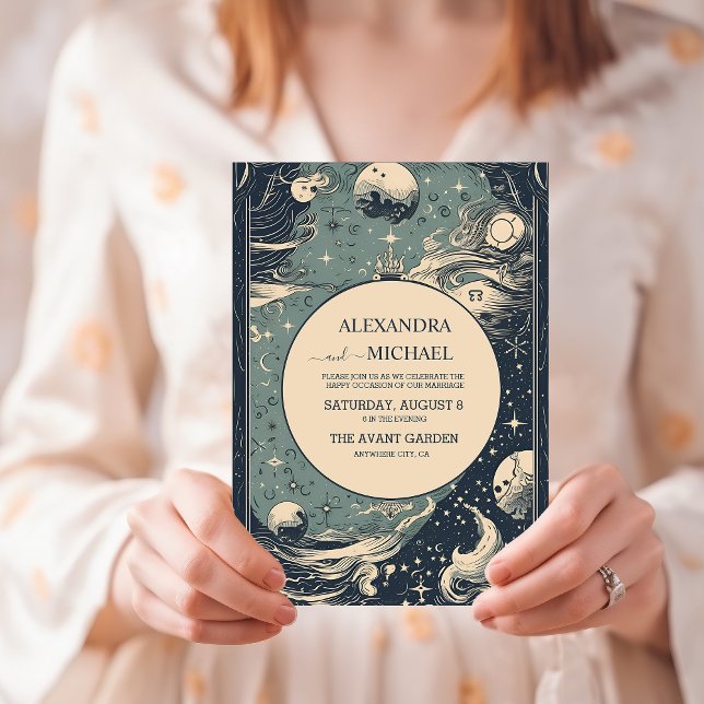 Convite Casamento de Tarô Azul Elegante (Criador carregado)