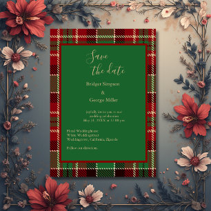 Convite casamento de tartan celta escocês vermelho-verde