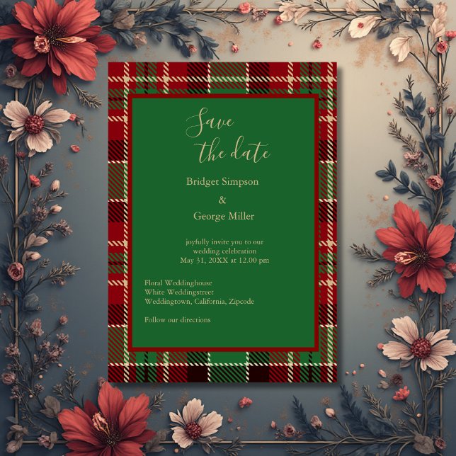 Convite casamento de tartan celta escocês vermelho-verde (Criador carregado)