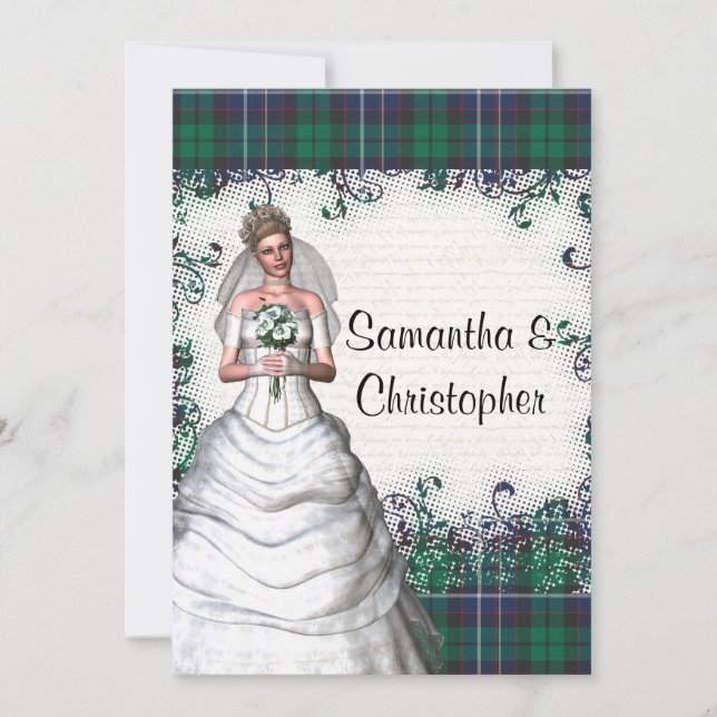 Convite Casamento de tartan verde (Frente)