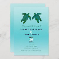 Casamento de Tartarugas do Mar Verde Azul Aquarela