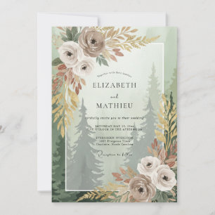 Convite Casamento de Taupe Floresta Pinheiro Eucalipto