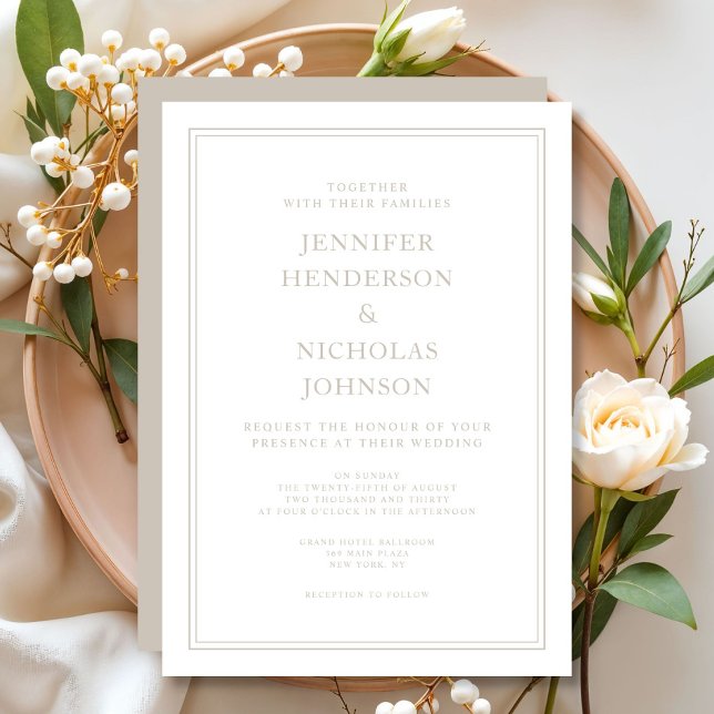 Convite Casamento de Taupe Moderno Elegante (Elegant Formal Taupe Wedding Invitation)