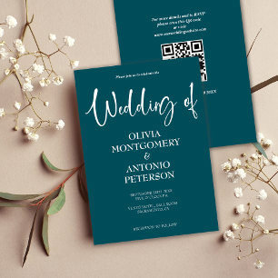Convite Casamento de Teal com Código QR Simples Moderno e 