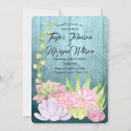Convite Casamento de Teal com Suculentes de Aquarelas Magi