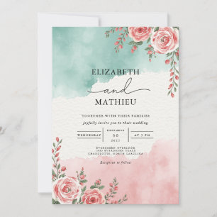 Convite Casamento de Teal Coral Floral Arch
