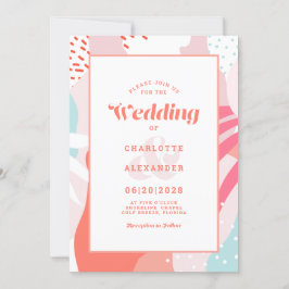 Convite Casamento de Teal de Coral Artista Moderno Abstrat