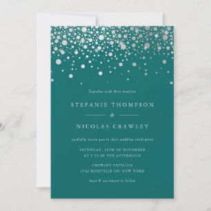 Convite Casamento de Teal de Faux Silver Foil Confetti