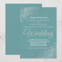 Convite Casamento de Teal de Prata Elegante