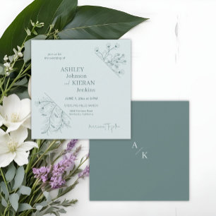 Convite Casamento de Teal Floral Elegante