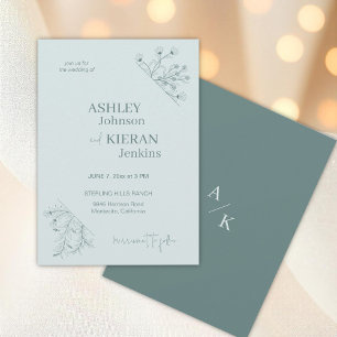 Convite Casamento de Teal Floral Elegante