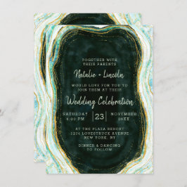 Convite Casamento de Teal Green & Dourado Agate Marble Geo