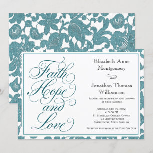Convite Casamento de Teal Lace com Faith Hope & Love