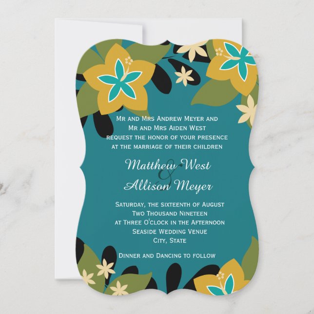Convite Casamento de Teal Tropical Floral (Frente)