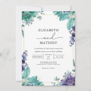 Convite Casamento de Teal & Violet Bloom Border