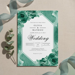 Convite Casamento de Teal Watercolor Bloom