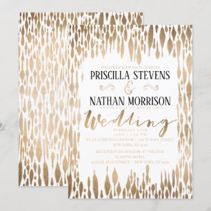 Convite Casamento de Teardrop Dourado Moderno com Brushstr