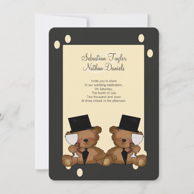 Convite Casamento de Teddy Bear Grooms (Frente)