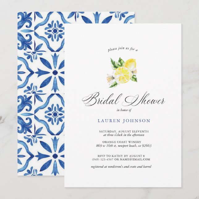 Convite Casamento de Telhas de Limão & Mediterrâneo de Ver (Frente/Verso)