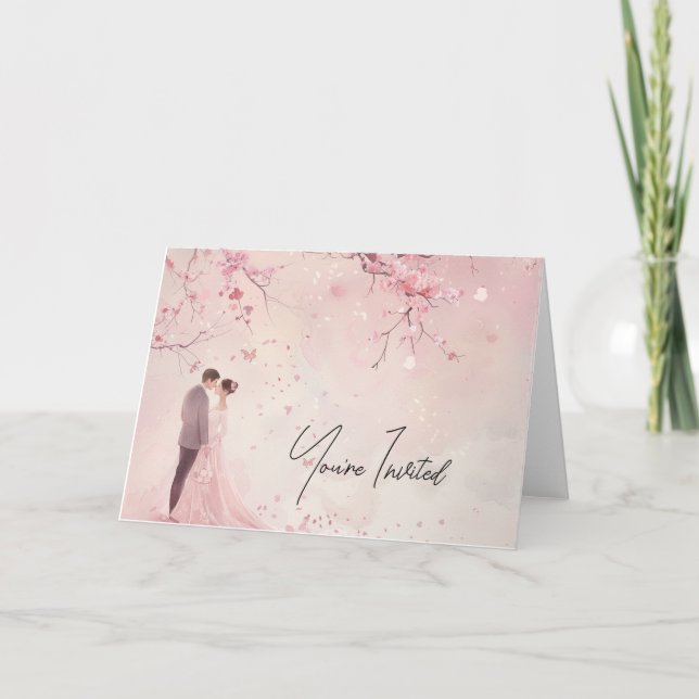 Convite Casamento de Tema Cor-de-Rosa Bride & Groom (Frente)