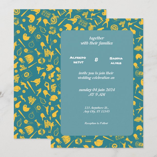 Convite Casamento de Tema do Amor com Baseball (Frente/Verso)