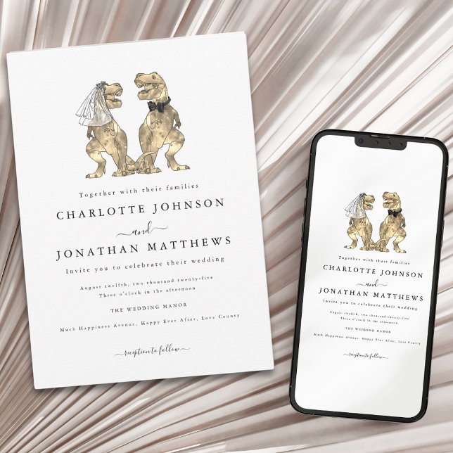 Convite Casamento de Tema do Dinossauro Moderno (Modern minimalist dinosaur theme wedding invitation)