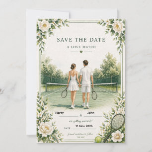 Convite Casamento de Tênis Save the Date Elegante Quadra I