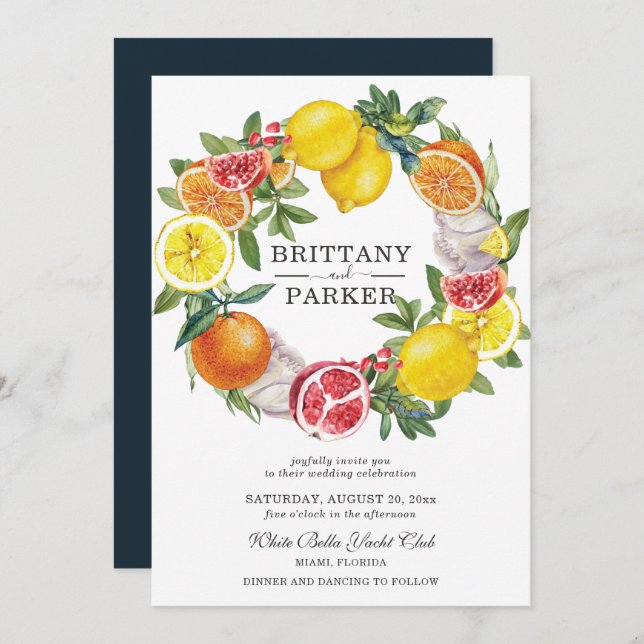Convite Casamento de Terra Botânica Citrus Watercolor (Frente/Verso)