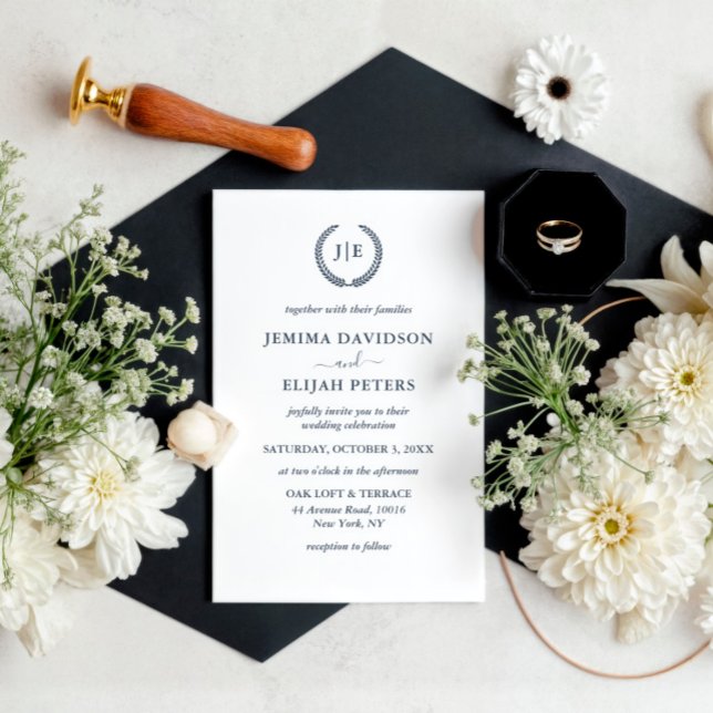 Convite Casamento de Terra do Monograma de Fenda do Script (Criador carregado)