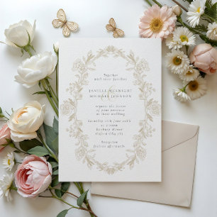 Convite Casamento de Terra Floral de Beige Toile