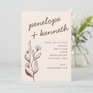 Convite Casamento de Terra Floral Moderno com Queda de Ter