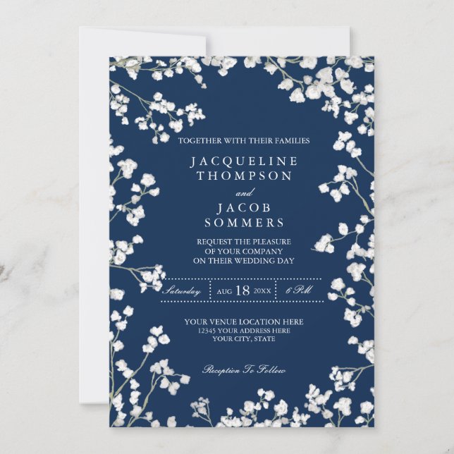 Convite Casamento de terra russa com flores para o hálito  (Frente)