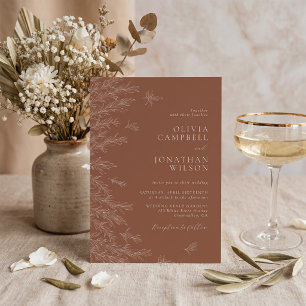 Convite Casamento de Terracota Boho Moderno com Folhas
