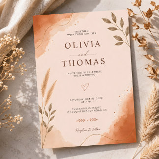 Convite Casamento de Terracota Botânico Moderno Elegante B