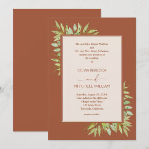 Convite Casamento de Terracota com Folhagem Botânica
