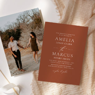 Convite Casamento de Terracota com Letra Moderna e Elegant