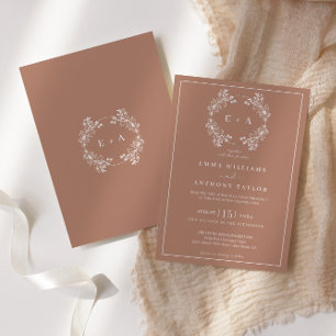 Convite Casamento de Terracota com Monograma Elegante 