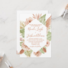 Convite Casamento de terracota floral Boho, palmeira e pam