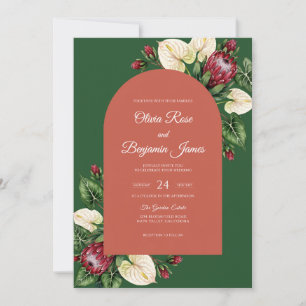 Convite Casamento de Terracota Protea Floresta Eucalipto
