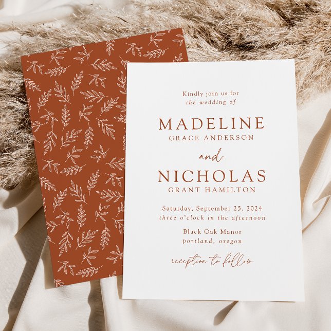Convite Casamento de Terracotta Botânica Minimalista Moder (Criador carregado)