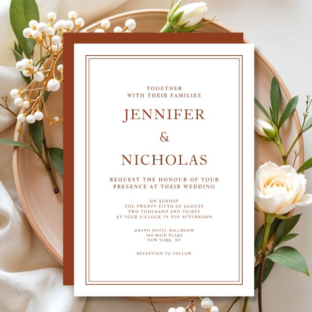 Convite Casamento de Terracotta Clássico Elegante (Elegant Classic Formal Terracotta Wedding Invitation
)