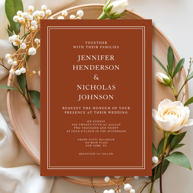 Convite Casamento de Terracotta Clássico Elegante (Elegant Classic Formal Terracotta Wedding Invitation
)