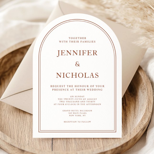 Convite Casamento de Terracotta Clássico Elegante (Elegant Classic Formal Terracotta Wedding Invitation)