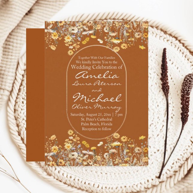 Convite Casamento de Terracotta com flores brancas (Criador carregado)