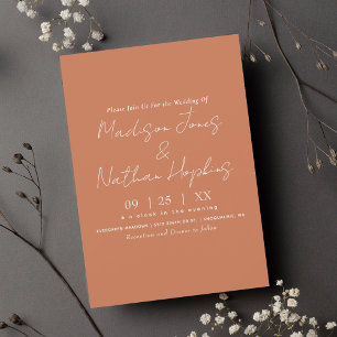 Convite Casamento de Terracotta com Script Moderno Mínimo
