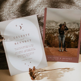 Convite Casamento de Terracotta de Boho Moon & Stars