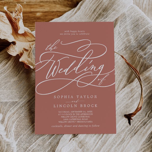 Convite Casamento de Terracotta de outono mínimo russo SOP (SOPHIA Minimal Rustic Autumn Terracotta Wedding Invitation)