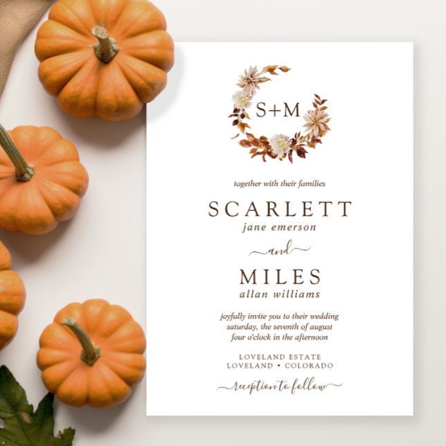 Convite Casamento de Terracotta Monograma de Queda Branca (White Fall Terracotta Monogram Wedding Invitation
)